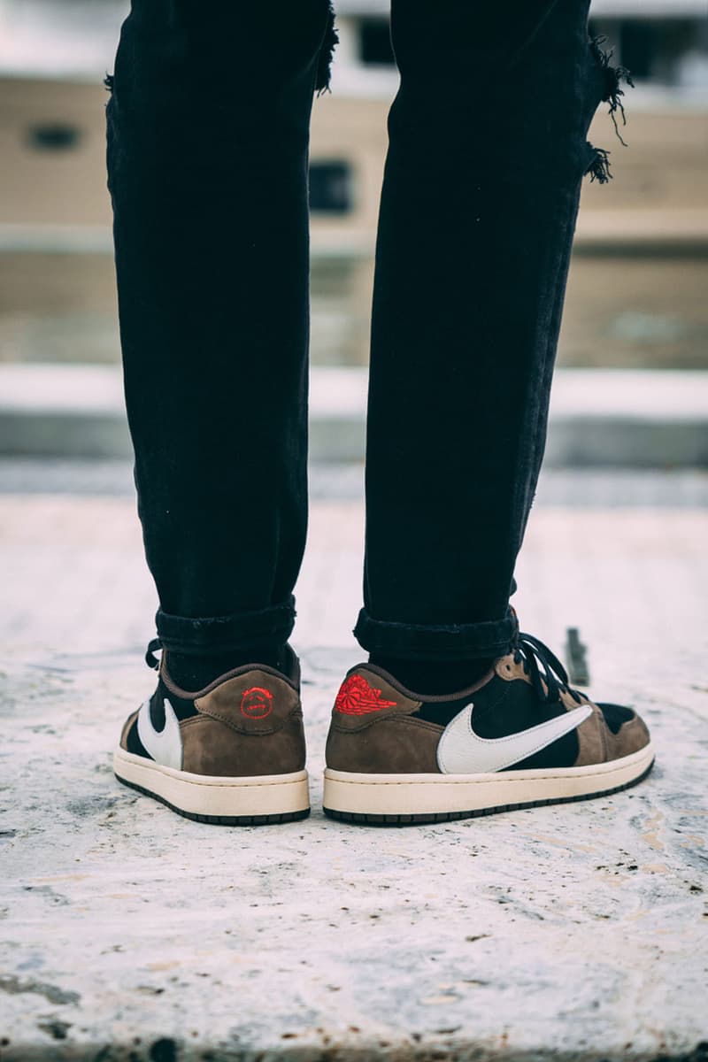 Travis Scott x Air Jordan 1 Low On-Feet Closer Look Photos imagery sneaker colorway CQ4277-001 aj1