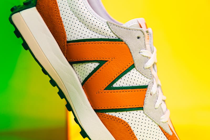 Closer Look: Casablanca x New Balance 327 Release Information Editorial HYPEBEAST Imagery Charaf Tajer Footwear Sneaker Drops Moroccan oranges tennis uniforms colorways