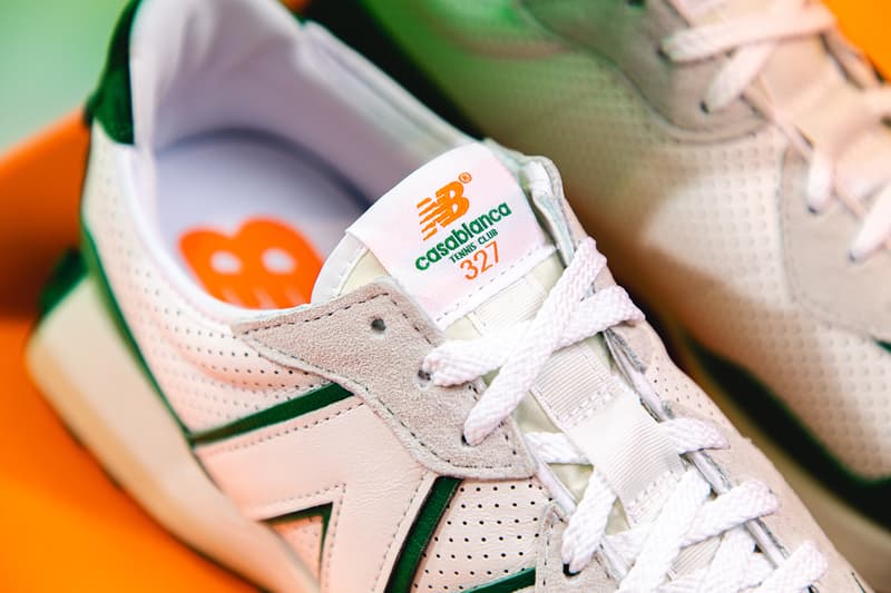 Closer Look: Casablanca x New Balance 327 Release Information Editorial HYPEBEAST Imagery Charaf Tajer Footwear Sneaker Drops Moroccan oranges tennis uniforms colorways