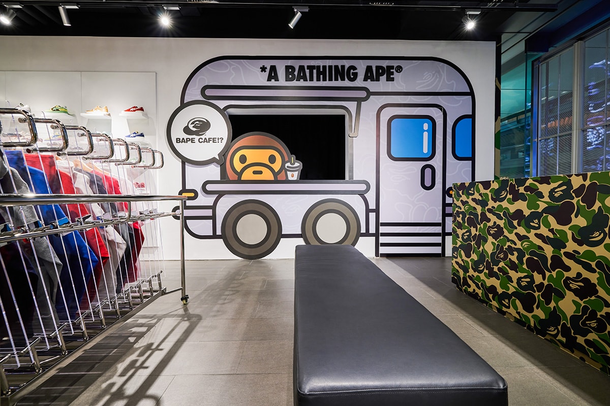 bape gallery beijing exhibition art shark seijin ape head camouflage bapetaverse baby milo bape sta