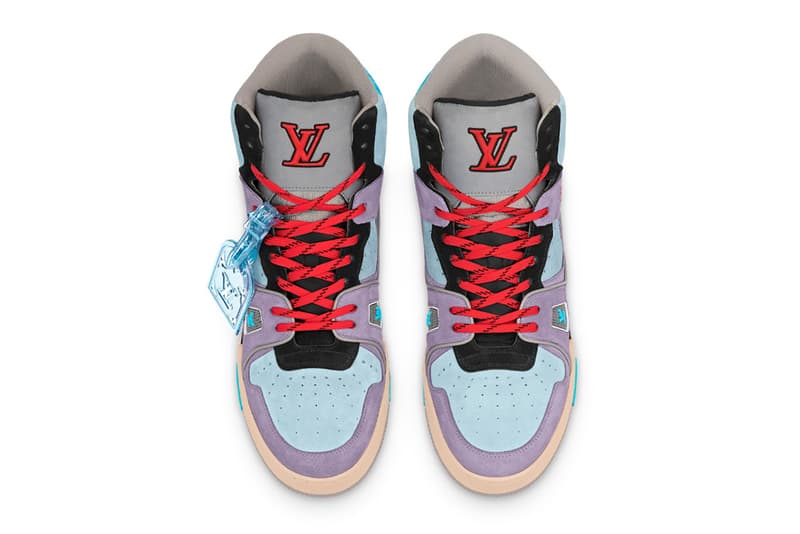 louis vuitton lv trainer sneaker boot virgil abloh monogram purple blue gray suede top toe box