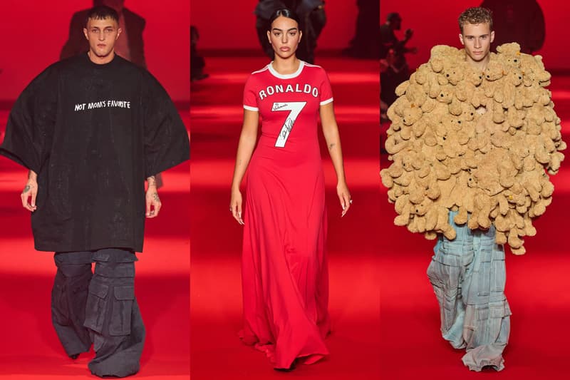 vetements anwar hadid paris fashion week teddy bears ronaldo dress gowns sequins
